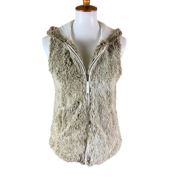 Altar’d State Taupe Faux Fur Zip Up Hooded Vest Soft Plush Layering Piece Small - Picture 1 of 4